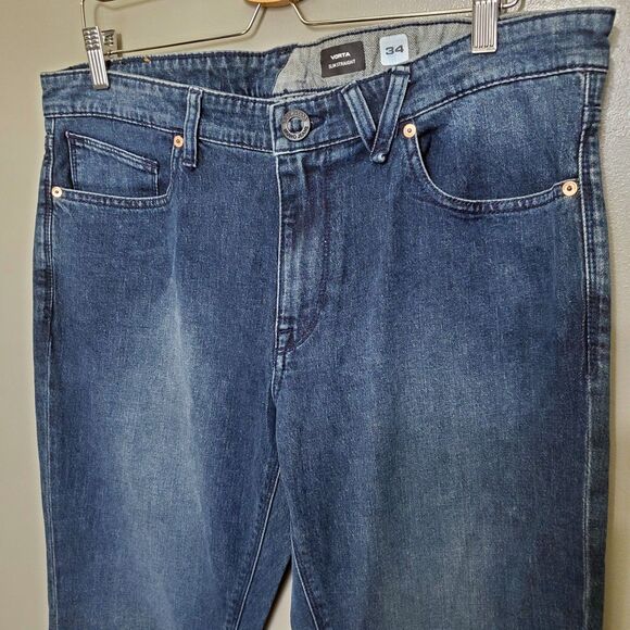 Volcom Vorta Slim Straight Jeans Mens Size 34 Medium Wash Stretch Denim Skater - Picture 3 of 12
